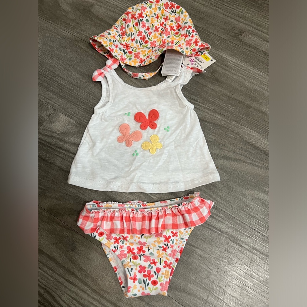 summer infant newborn size swimsuit & sun hat NWT new tank top & bikini bottoms